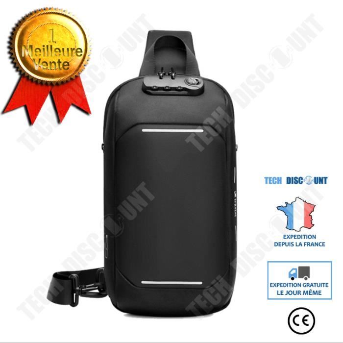 TD® Sac de poitrine sac bandoulière antivol USB pour hommes sac décontracté multifonctionnel imperméable