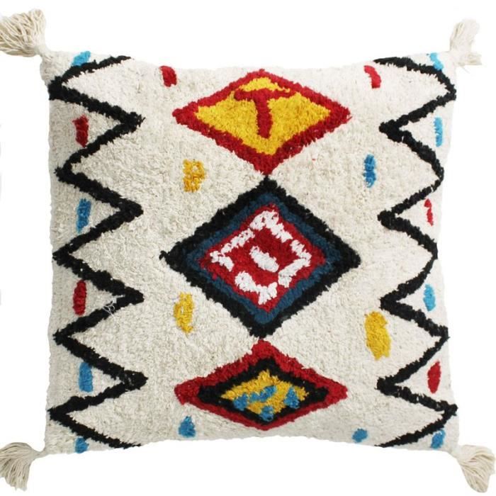 BERBERE COLOR - Coussin 100 % coton esprit berbère blanc 70x70