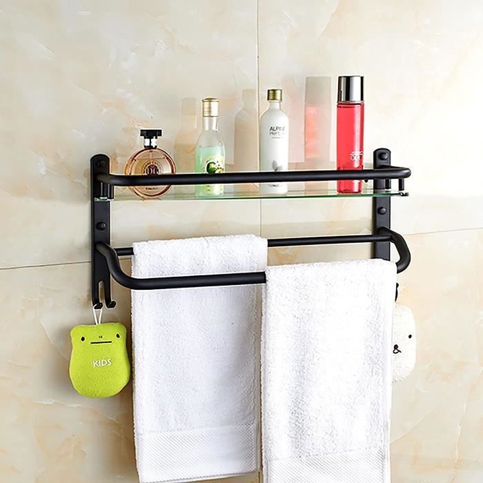Porte-Serviettes Murale En Aluminium Double Couche 50 Cm - Étagère Salle De Bain, Hôtel, Cuisine, Blanc - 1
