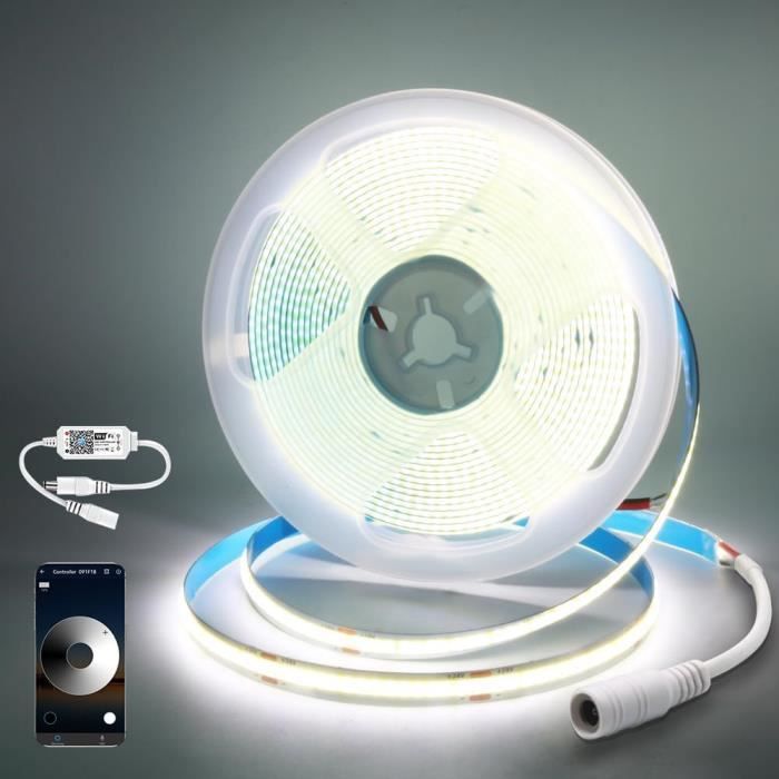 Ruban LED COB RGB 2m 12V - 576 LED/m - Contrôle Par Appli Et Télécommande - Dimmable, Réactif à La Musique - Adhésif, Coupable Tous 3.5cm