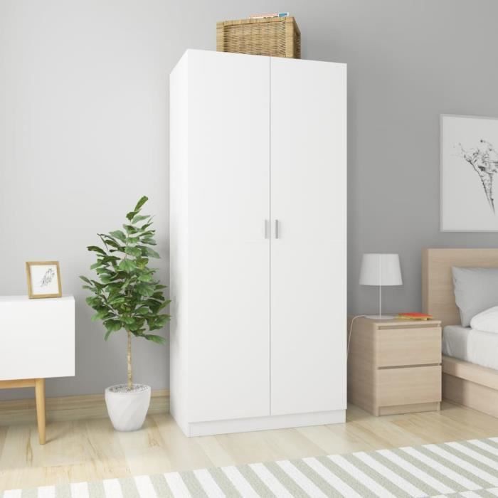 Garde-robe - VIDAXL - 800630 - Blanc - 90x52x200 cm - 2 portes - Montage facile