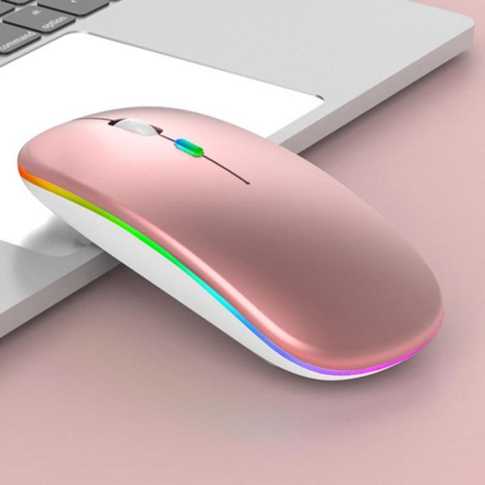 Yonis Souris Sans Fil RGB Bluetooth Silencieuse Ergonomique Rechargeable Avec 3 Boutons - Rose - Gris - vue 4