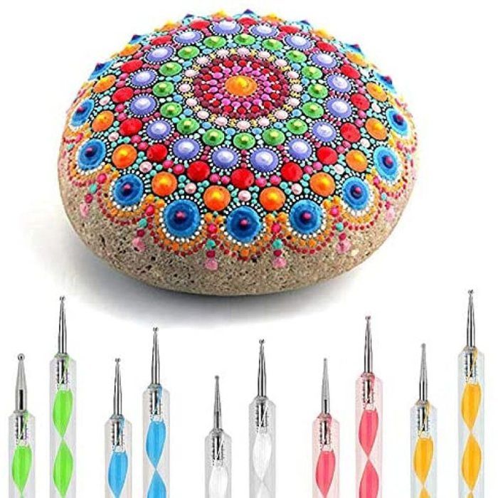 juehu 44Pcs Kit mandala peinture,Mandala Dotting Outils Pinceaux Outils de Pointage Mandala y Compris tiges en Acrylique,Stylos à Pois,plateau de peinture pour Manuels Artisanat de Poterie Nail DIY