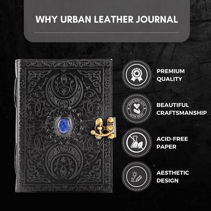 Urban Leather Grimoire en cuir - Livre des ombres de Wicca avec