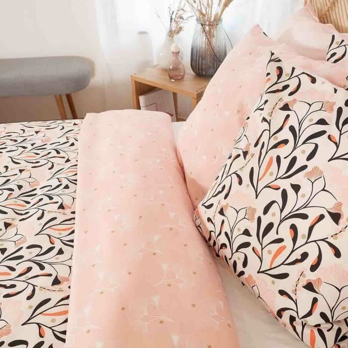 Parure De Couette Flora Housse De Rêve - 240x260 Cm + 2 Taies 63x63 Cm - Coton Rose