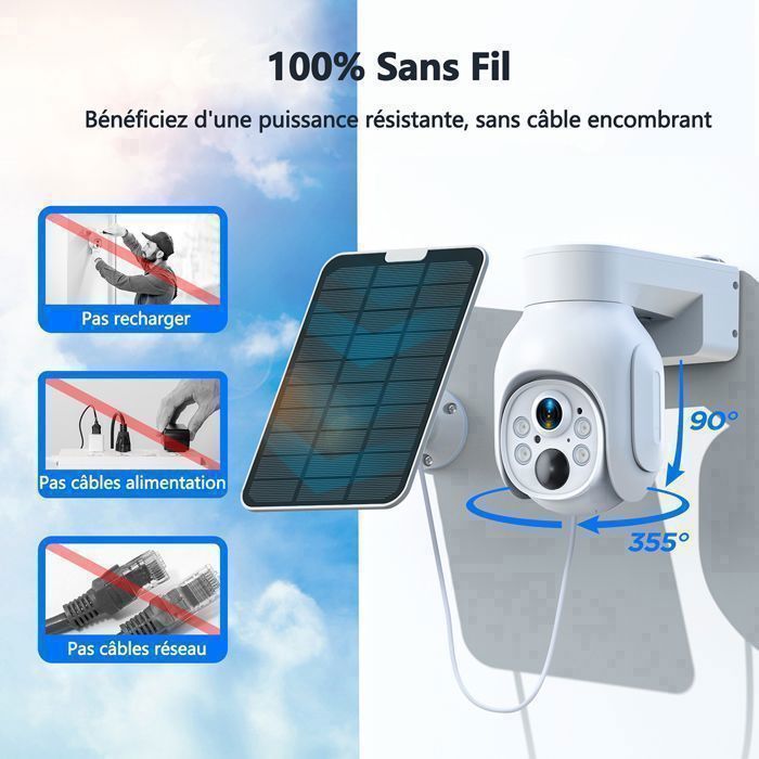 Camcamp Caméra Ampoule Surveillance WiFi 4MP PTZ 360° - Vision Nocturne Couleur, Sirène, Intérieur Extérieur