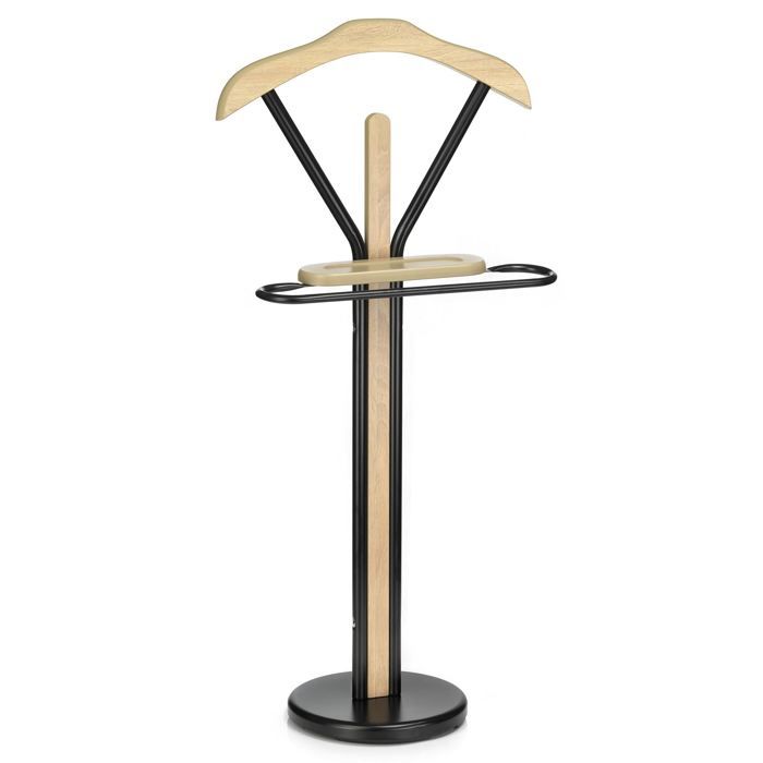 Valet De Chambre Ronald – Portant Métal Chromé Moderne Avec Cintre & Barre Pantalon, Design Élégant Wengé, Stable & Pratique
