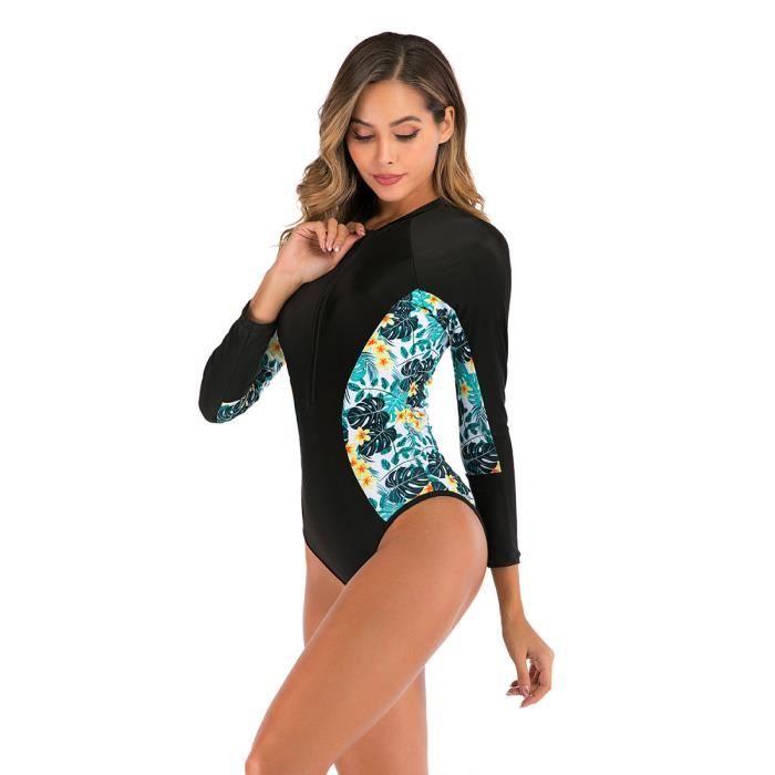 Maillot De Bain Une Pièce Fille Anti-UV Manches Longues – Rashguard Zippé Surf Natation, Protection Solaire, Color Block Tendance 2-10 Ans