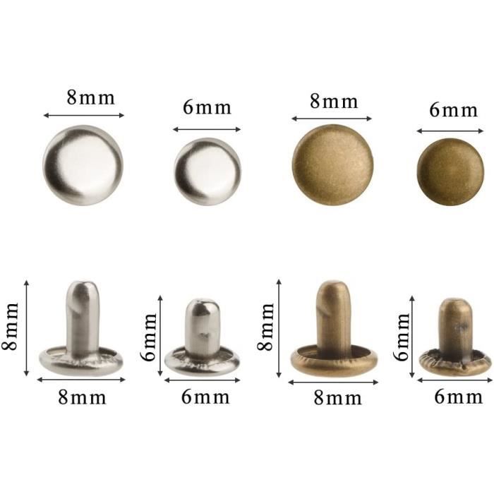 80 Pièces Rivets pour Cuir Bouton, 6mm Bouton Pression Metal ave Poinçon en C