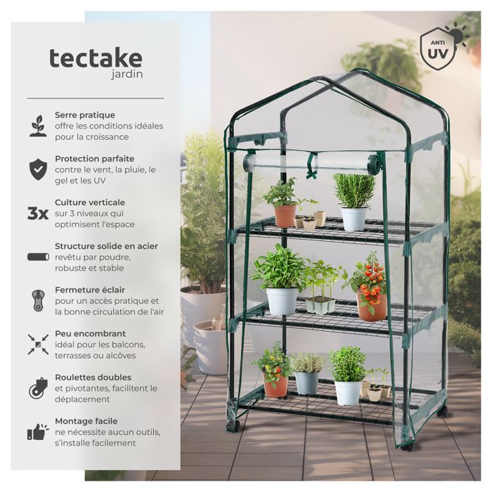 Serre De Jardin Tunnel Tectake 18m² - Acier Thermo-Laqué & Plastique Anti-UV - 600x300x205cm