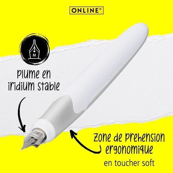 Stylo plume - Pointe moyenne - Rechargeable - Blanc/Argent - ONLINE