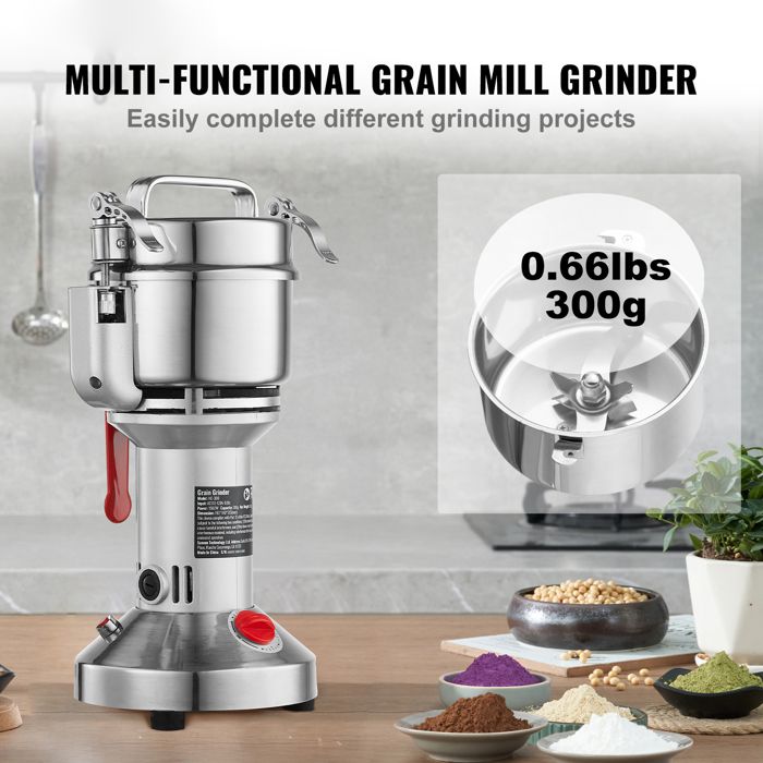 Moulin à Grains Électrique 300g - Broyeur Inox Ultrafin Pour Café, Épices, Céréales & Vanille - Puissant & Facile à Utiliser