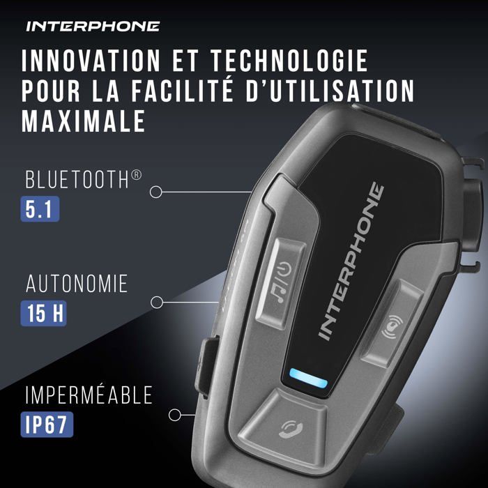 Intercom Bluetooth - INTERPHONE - UCOM6R - Autonomie Longue Durée ...