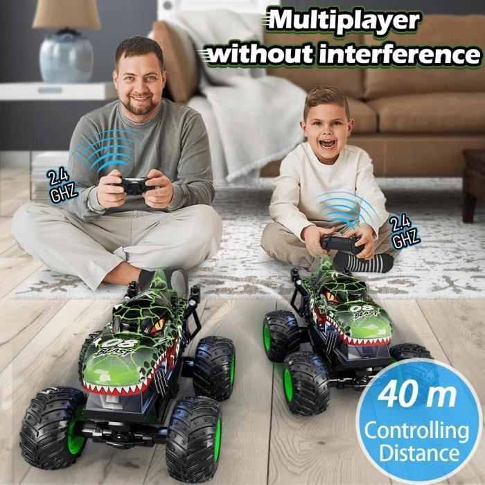 Kizeefun Voiture Télécommandée, Jouet Dinosaure à partir de 2 Ans, Lumières et Musique, Cadeau d'anniversaire