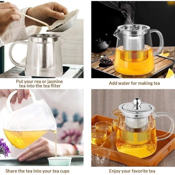Théière En Verre Borosilicate 1,3 L Avec Infuseur Amovible – Parfaite Pour Thés En Vrac, Infusions Et Herbes, Anti-Goutte & Résistante Chaleur