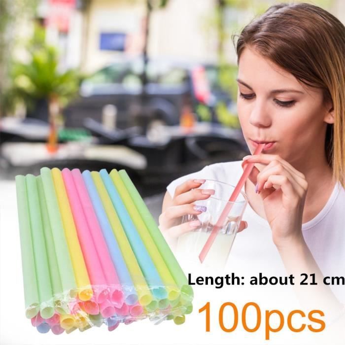 Lot de 100 pailles colorées en plastique réutilisables, couleur paille  plate, 8 couleurs mélangées Jumbo Smoothie pailles à [53] - La cave  Cdiscount