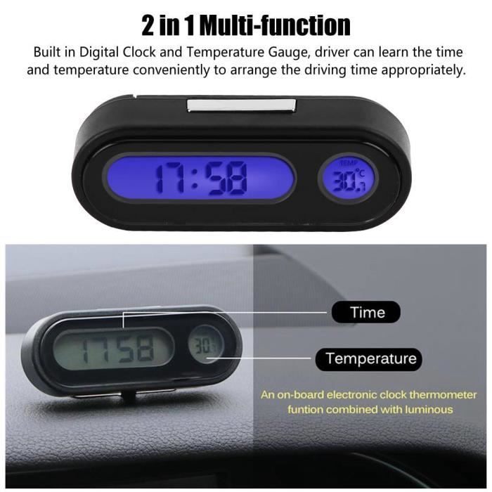 Fdit horloge numérique de voiture 2 en 1 voiture véhicule