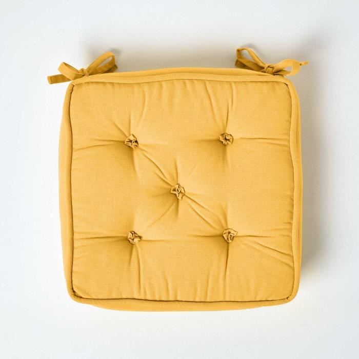 Coussin d'assise rehausseur en coton Jaune moutarde, 50 x 50 x 10 cm