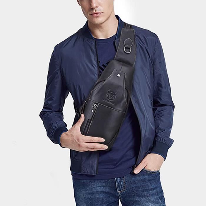 Sacoche Homme Bandouliere,Sac Bandoulière Homme en Cuir Véritable