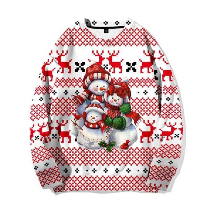 SWEATSHIRT Pull Noel Femme Homme 3D Col Rond Pull Moche Grande Taille Sweat Ugly Sweatshirt Vetement Deguisement de Noel Hoodies Cerise Cdiscount Pret a Porter