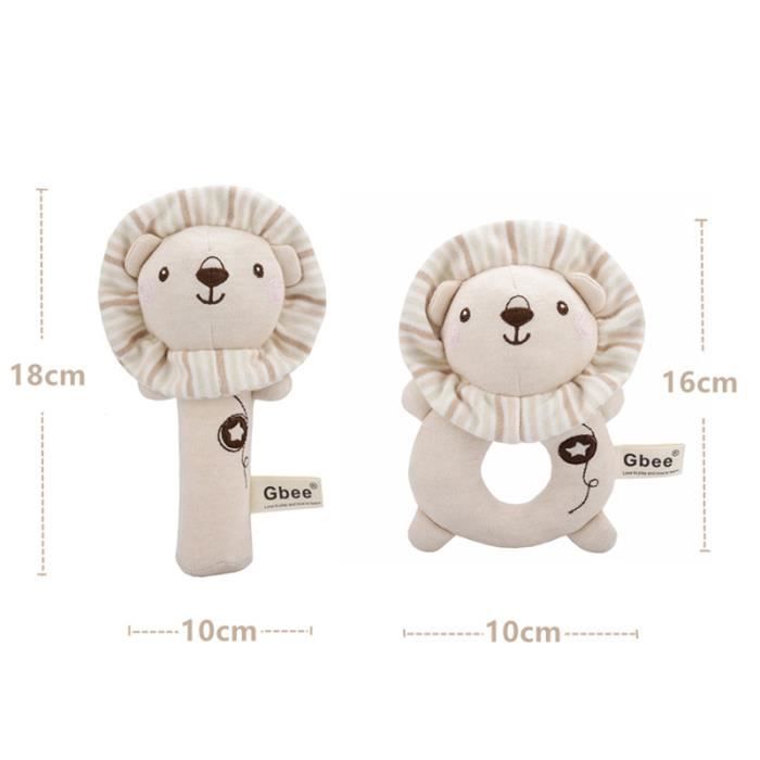 Lot De 2 Hochets Bébé En Coton Bio - Peluche Avec Cloche Et Sons Musicaux - Jouet Éducatif Sensoriel Pour Nouveau-né Dès 3 Mois - Lavable