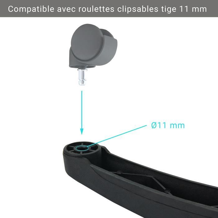 Jeu de 5 pieds fixes pour fauteuil de bureau couleur noir tige 11 mm