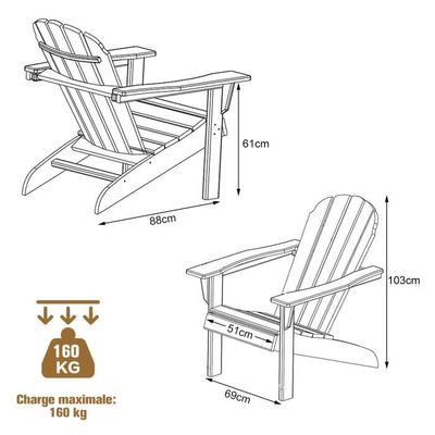 GIANTEX Chaise Adirondack Jardin En Bois D’acacia – Fauteuil Extérieur Terrasse Charge 160 Kg, Design Ergonomique (Noir)