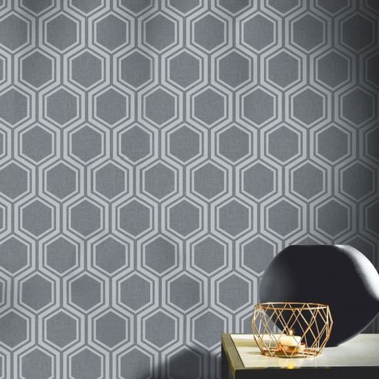 Luxe Hexagone Métallique Or Argent Rétro Texturé Qualité Papier Peint Revêtement Mural 