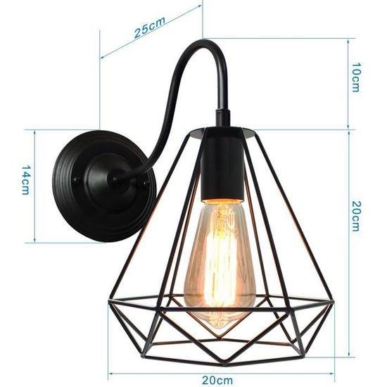 Appliques Murales Vintage Industrielle Noir Cage En Metal Plafonnier Luminaire Retro Applique Interieure Decoration Pour Salon Cuisine Couloir Chambre Cafe Bar