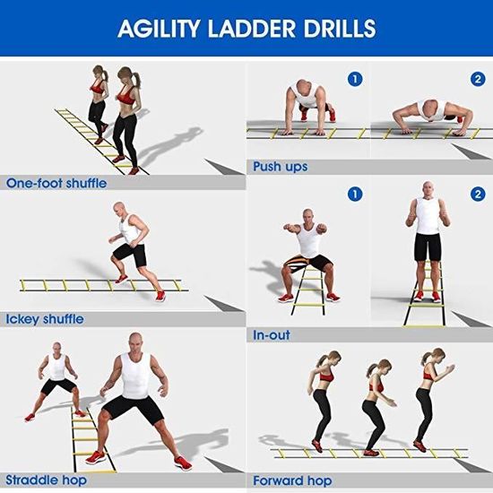 Echelle de Coordination Ladder 8 Echelons Réglables - SWAREY - Pour Fitness  - Jaune et Noir