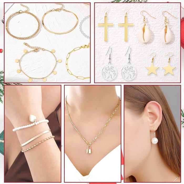 Calendrier de l'Avent bijoux 2024 Calendrier de Noël femmes filles, 24 surprises bracelet collier boucles d'oreilles, ensemble de bijoux pour femmes, cadeaux de Noël pour femmes filles ados enfants