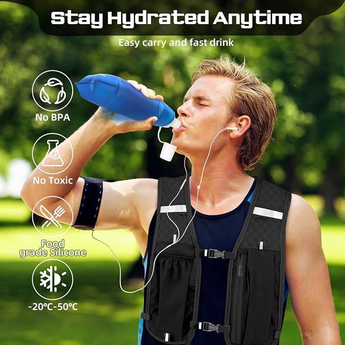 Gilet De Course LED Avec Poche à Eau 2L - Respirant, Réglable, Homme/Femme, Running Nocturne