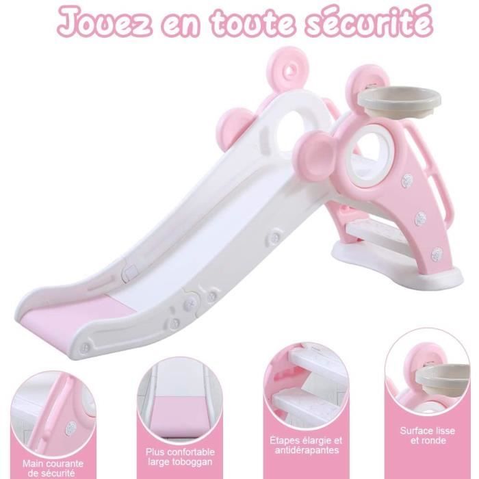 Hominewti Toboggan Enfant, 5 En 1 Toboggan Intérieur Extérieur, Aire De Jeux Pour Enfants Avec Panier De Basket Rangement Et Telescope Aire De Jeux Pour Enfants A Partir De 1 An Gris