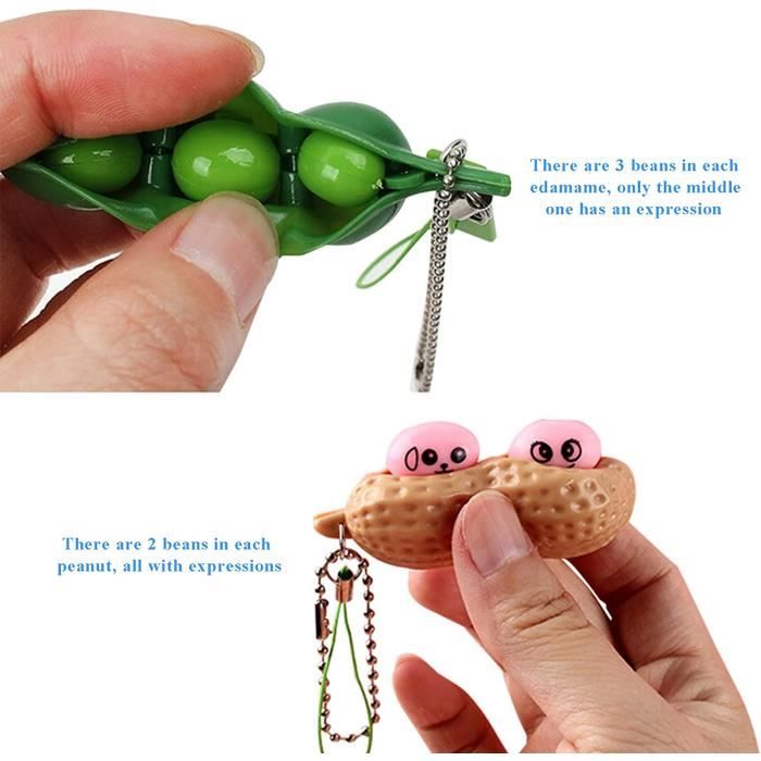 8 Porte-clés Squeeze Toys – Pois Et Cacahuètes En Forme De Haricot, Anti-stress Pour Enfant Et Adulte