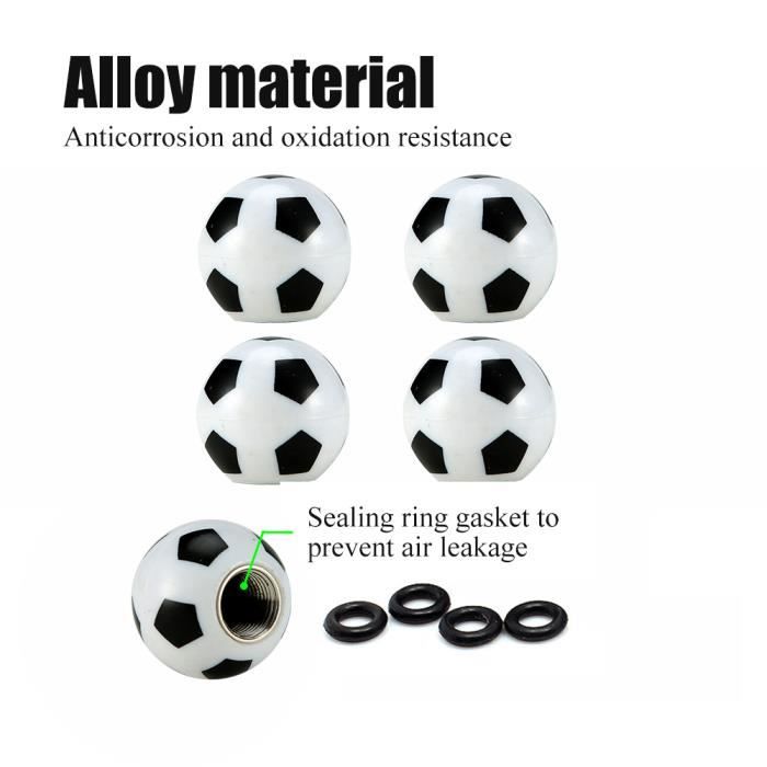 4x ballon de football noir tige de valve de pneu de voiture