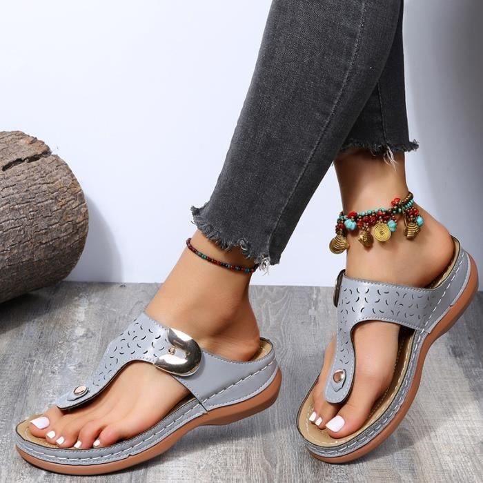 Tong Femme PU Tongs Compens es Mode de Plage Antid rapante