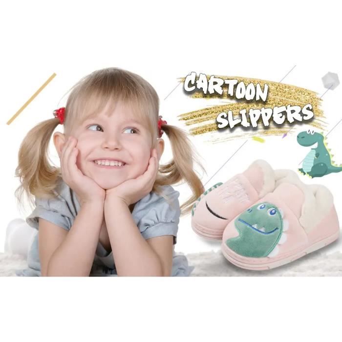 Fille Pantoufle Gar on Rose Peluche Chaussons Hiver avec Fourrure