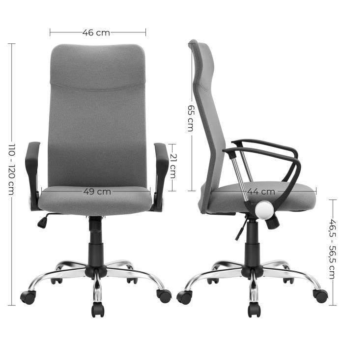 Chaise De Bureau Ergonomique SONGMICS - Dossier Toile Respirante, Réglable En Hauteur, Inclinaison 15° - Noir