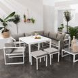 Salon de jardin modulable IBIZA en tissu gris 7 places - aluminium blanc-0