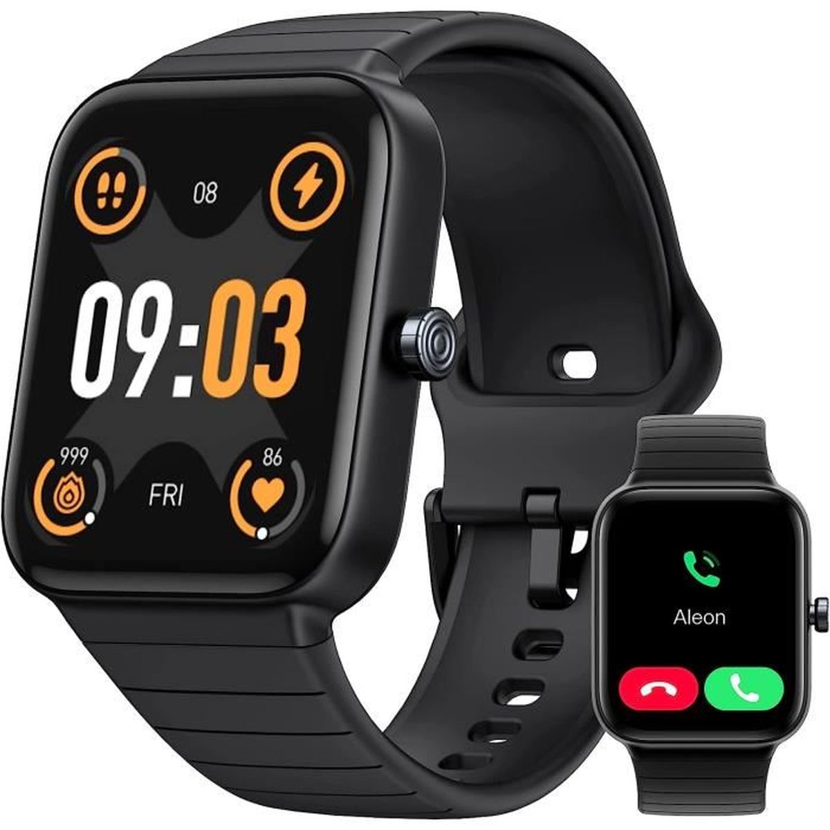 Montre Connectée Parsonver GPS Intégré - Étanche 5ATM Pour Natation - Écran AMOLED - 100+ Sports - Noire 42 Mm