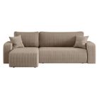 LOUNGITUDE Canapé d'angle ALYA convertible et réversible 4 places en velours cotelé - Taupe