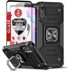 Coque Xiaomi Redmi 9A/9AT 6.53" avec 2 x Verre trempé,Anneau Support,PC et TPU Silicone Protection Antichoc Housse -LeYi -Noir