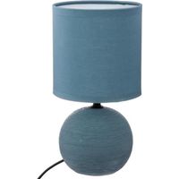 Atmosphera - Lampe en céramique Pied Boule striée Bleue H 25 cm