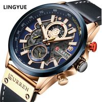 LINGYUE hommes montres de sport en cuir analogique marque de luxe Date horloge à Quartz bleu montre pour hommes
