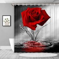 Rideau de douche Rose rouge et reflet anneaux inclus 3D effect imperméable 180 x 200 cm