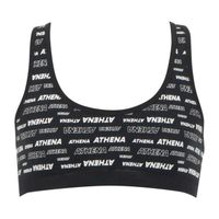 Brassière de sport fille ATHENA - Dos nageur sans couture - Noir avec imprimé lettrages - Tailles 8 à 14 ans
