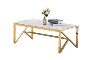 TABLE BASSE Table Basse MAJESTIQUE Gold verre effet Marbre Blanc 120x60x45 cm