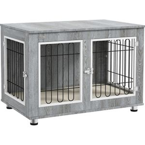 CAGE PawHut Cage pour chien animaux cage de chien sur pied avec coussin amovible gris