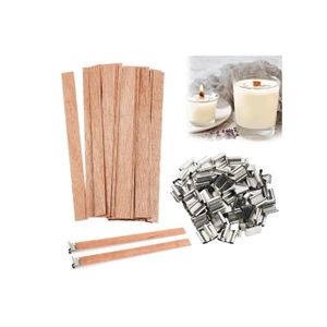 Lot De 50 Mèches En Bois Pour Fabriquer Vos Bougies - Avec Supports Métalliques - Parfait Pour Créations DIY Et Décoration