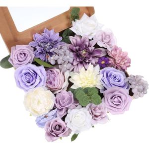 FLEUR ARTIFICIELLE Violet Artificiel Fleurs Combo Pour Décoration, Soie Mix Faux Fleurs Avec Tiges Faux Fleurs Pour Diy Bouquets Couronnes Maria[J8443]
